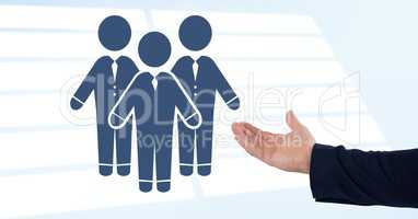 Hand open with business people group icon