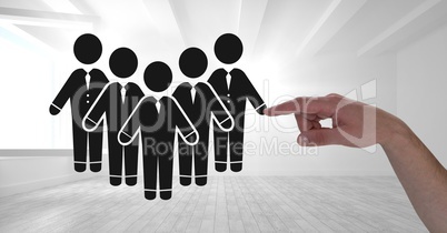 Hand pointing at business people group icon