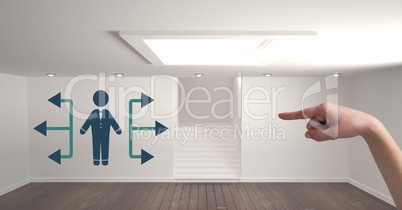 Hand pointing at businessman icon with arrow directions icon