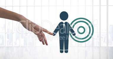 Hand touching businessman and target icon