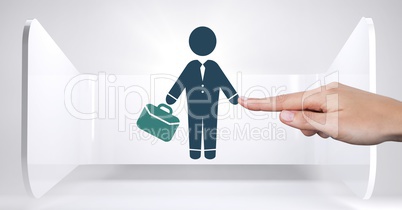 Hand touching businessman icon with briefcase