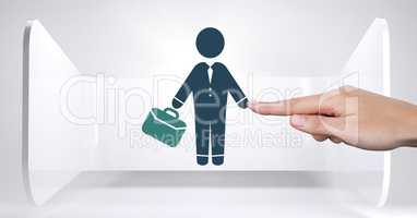 Hand touching businessman icon with briefcase