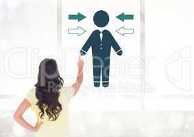 Woman touching business person icon with arrow directions icon