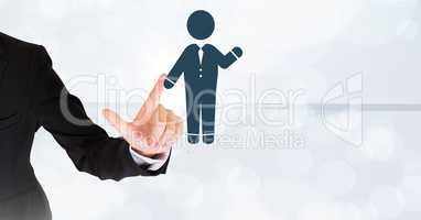 Hand touching business person icon waving
