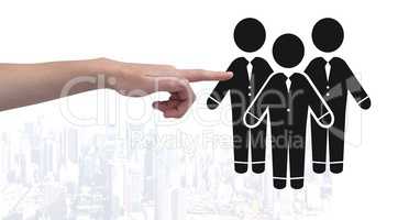 Hand pointing at business people group icon