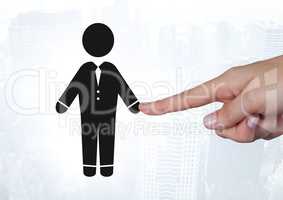 Hand pointing at businessman icon