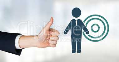 Thumbs up hand with businessman target icon