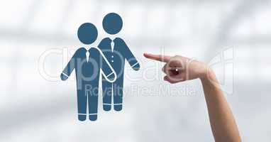 Hand pointing at business couple partners icon
