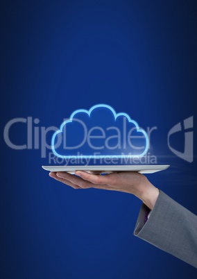 Hand holding tablet with cloud icon