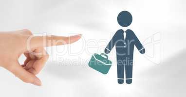 Hand pointing at businessman with briefcase icon