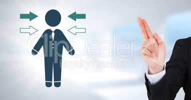 Hand pointing up with businessman icon and arrow directions icon