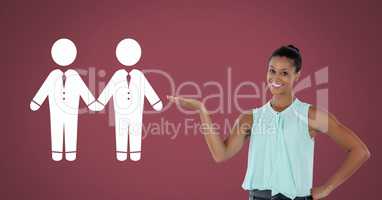 Businesswoman presenting open hand to business people couple partners