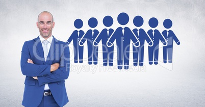 Businessman folding arms with people group icons