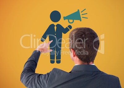 Businessman pointing at speaker icon