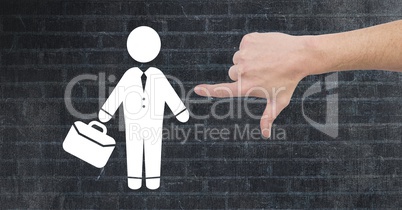 Hand pointing at businessman with briefcase icon