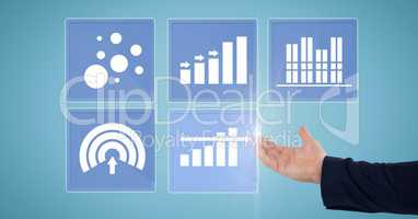 Hand touching business chart statistic icons