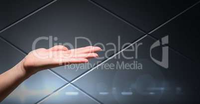 Hand open with grey technology background