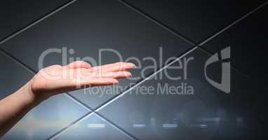 Hand open with grey technology background