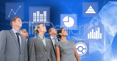 Business people group with business chart statistic icons