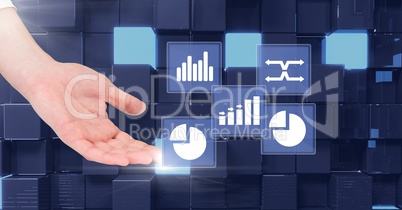 Hand touching business chart statistic icons