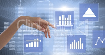 Hand touching business chart statistic icons