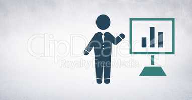 Businessman with presentation screen chart icon