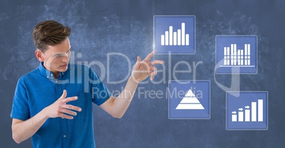 Businessman touching business chart statistic icons