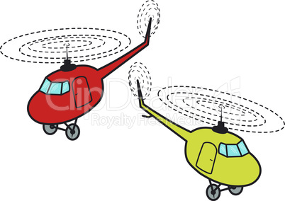 Two cartoon helicopters