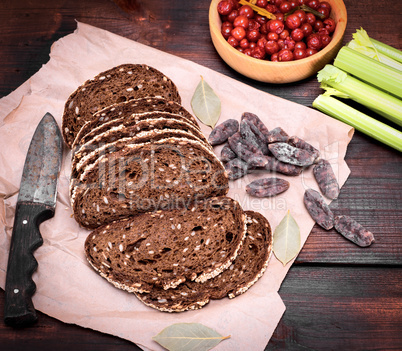 sliced bread loaves of rye flour with sunflower seeds