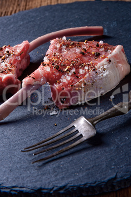 Raw cut rack of lamb