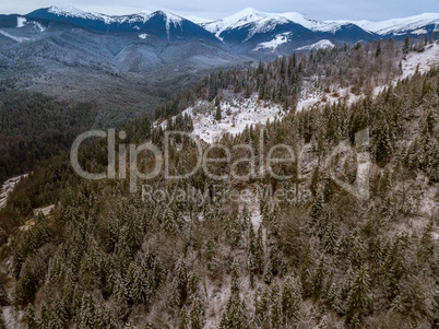 Winter in the Mountains. Aerial View