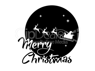 Santa Claus, reindeer and moon poster with Merry Christmas word