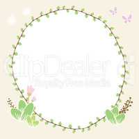 Draw illustration circle plant border with butterfly and floral