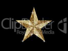 Vector golden glitter 3D review star icon on black background