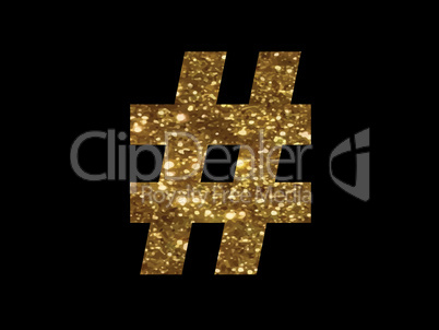 Luxury golden glitter hashtag symbol