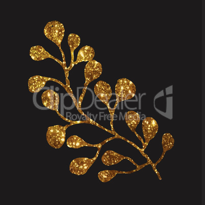 Golden glitter retro flower plant deocration flat icon