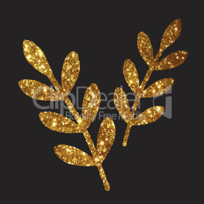 Golden glitter retro plant leaf deocration flat icon
