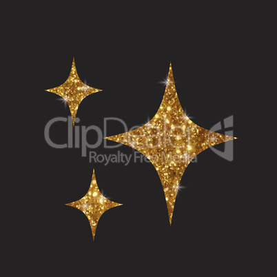 Three golden glitter silhouette star flat icon