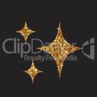 Three golden glitter silhouette star flat icon
