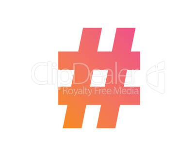 vector gradient pink to orange hashtag symbol icon.