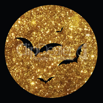 Golden glitter Halloween design element bat icon