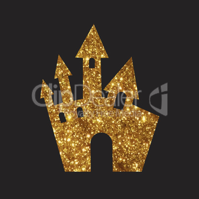 Golden glitter Halloween design element castle building