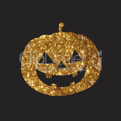 Golden glitter silhouette Halloween holiday pumpkin flat icon