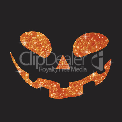 Orange glitter silhouette Halloween holiday pumpkin face flat ic