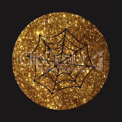 Golden glitter silhouette Halloween holiday spider web flat icon
