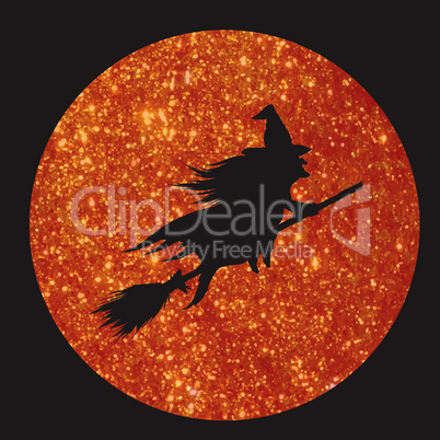 Orange glitter silhouette Halloween holiday witch flat icon