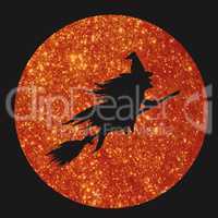 Orange glitter silhouette Halloween holiday witch flat icon