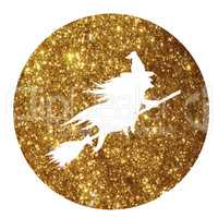 Gold glitter silhouette Halloween holiday witch flat icon