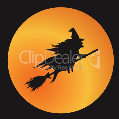 Orange Gradient silhouette Halloween holiday witch flat icon