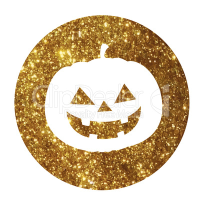 Golden glitter silhouette Halloween holiday pumpkin flat icon